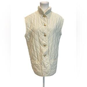 Burberry’s Cream Quilted Vest with Gold Buttons Size: L